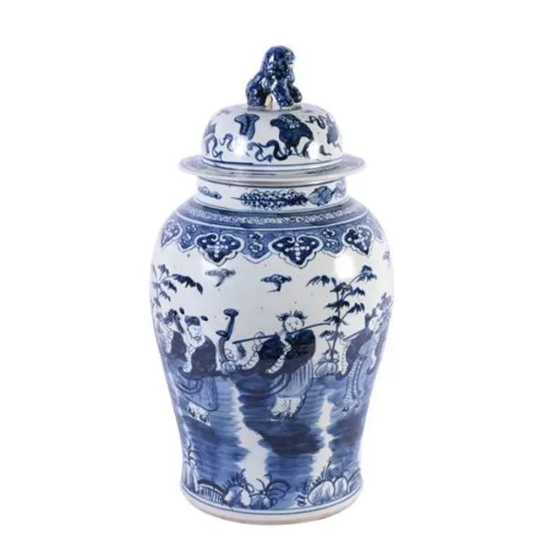 Product Image 4 for Blue & White Temple Jar W/ 8 Immortals Motif from Legend of Asia
