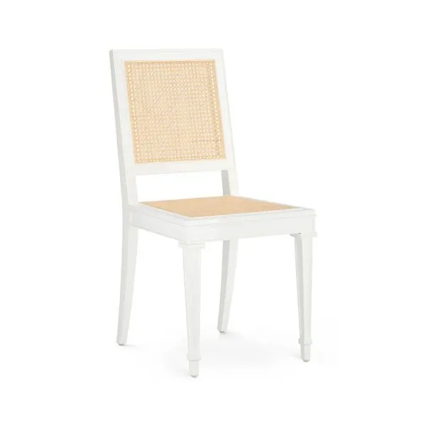 Jansen Cane and Lacquered Mahogany Side Chair in White with cane seat and back, lacquered white mahogany frame, straight legs