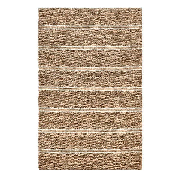 Barcelona hand-woven natural jute area rug with beige and white horizontal stripes