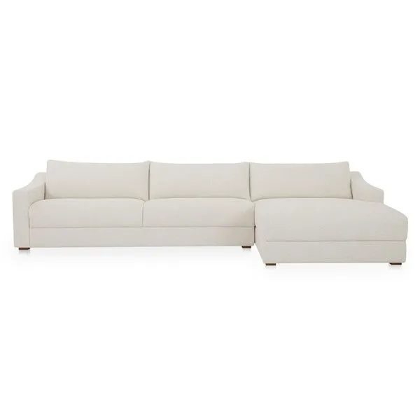 Farrow Sectional sofa in flecked oat upholstery with deep cushions and gentle arm slope on low invisible base