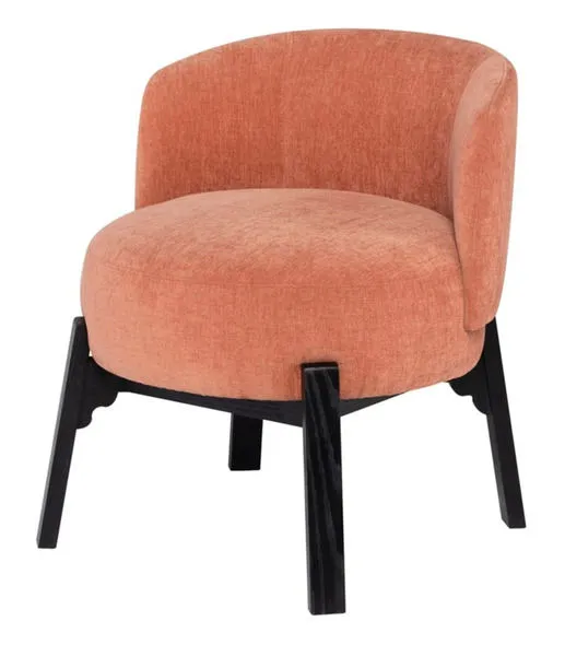 Adelaide Buttermilk Boucle Dining Chair with rounded back and seat in nectarine polyester, black wooden legs