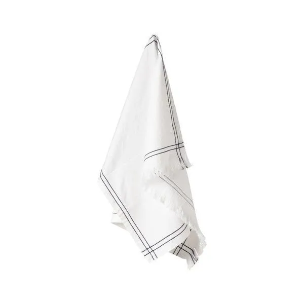 Set of 4 soft cotton kitchen towels in blueberry blue with embroidered edges, measuring 16x25 inches