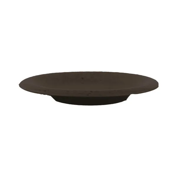 Bosque Stoneware Dessert Plate in dark matte brown with a flat, wide rim and shallow center.