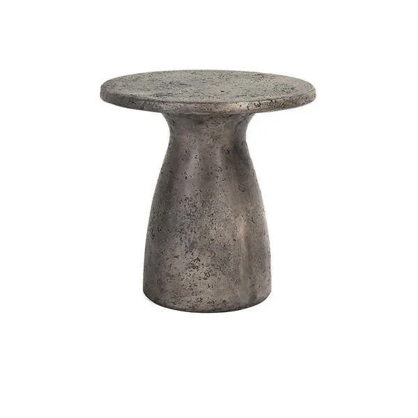 Collins Outdoor Accent Table with a dark gray concrete finish and curved, tapered silhouette