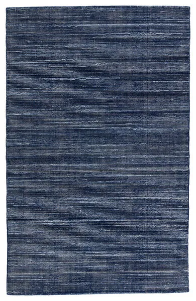 8 by 10 foot handwoven indoor/outdoor rug in heathered navy and cream with low-profile polyester weave