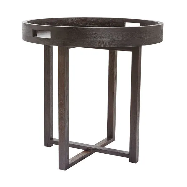 Product Image 1 for Large Round Black Teak Side Table Tray from Elk Home