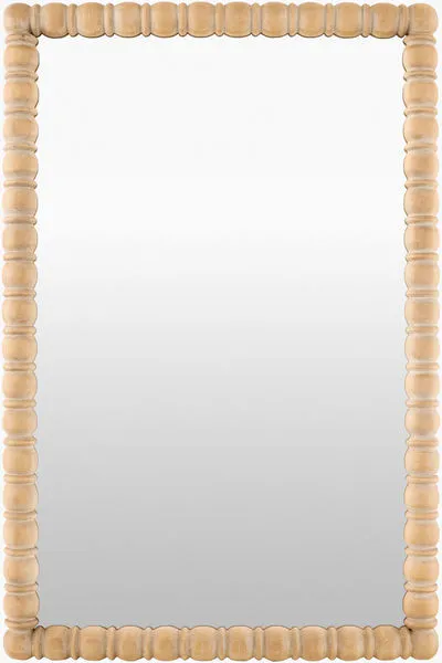 Karling Blair Brown Accent Mirror with beaded pine wood frame in natural brown finish, rectangular shape