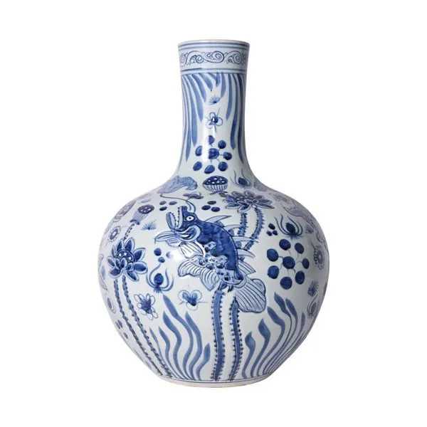 Product Image 1 for Blue & White Carved Fish Globular Vase from Legend of Asia