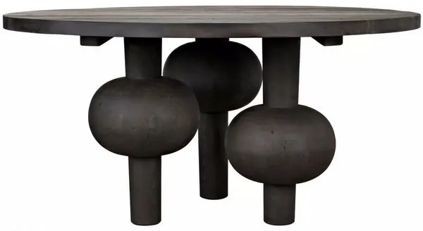 Close-up side view highlighting the rounded pedestal leg design and black wax finish texture