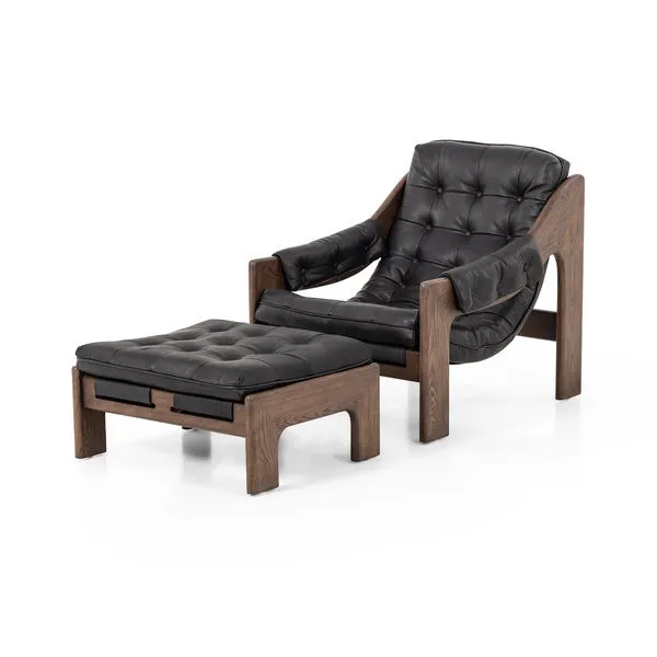 Product Image 1 for Halston Top Grain Leather Chair with Ottoman - Heirloom Black from Four Hands