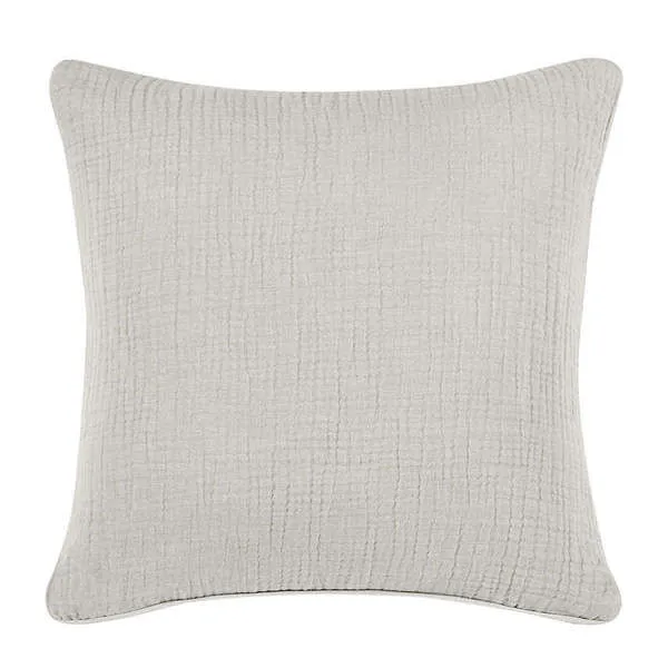 Gray linen sham with soft textured grid pattern and subtle washing for breathable year-round comfort