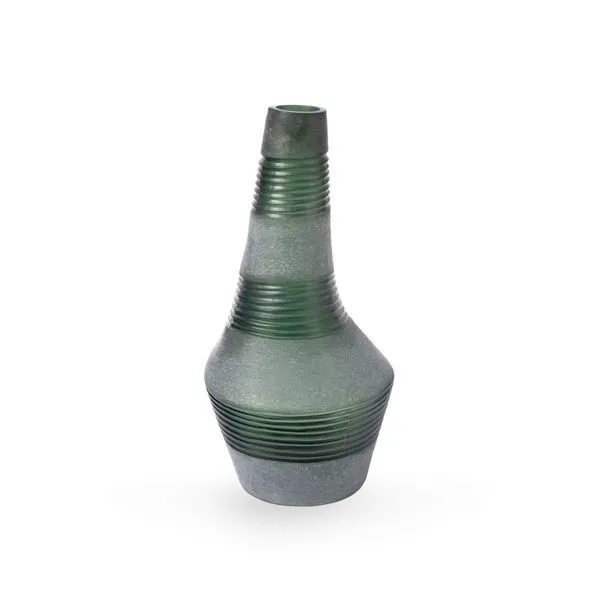 Amahle Fern Green Vase with rippled and frosted glass stripes, tapered neck, and broad base