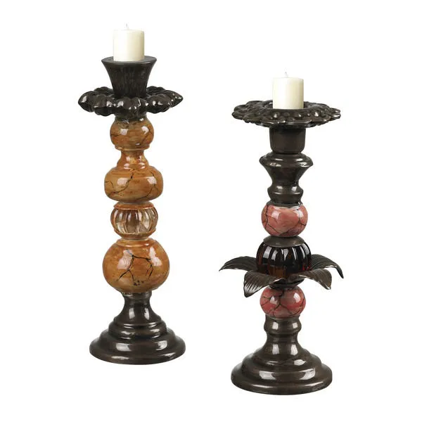 Product Image 1 for Set Of 2 Brass Finish / Tangerine Candle Holders from Elk Home