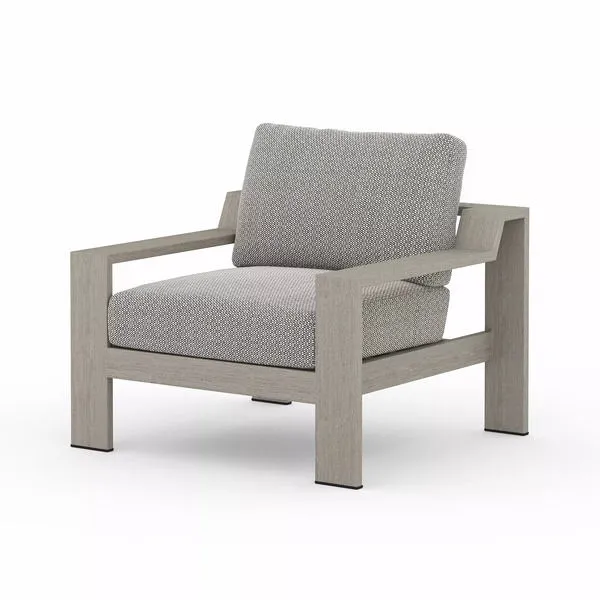 Monterey Outdoor Chair with sturdy aluminum frame and textured gray cushions in modern square design