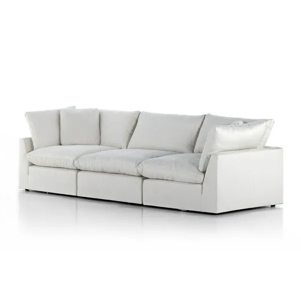 Stevie 3 Piece Sectional Sofa in off-white with feather-blend cushions and modular design