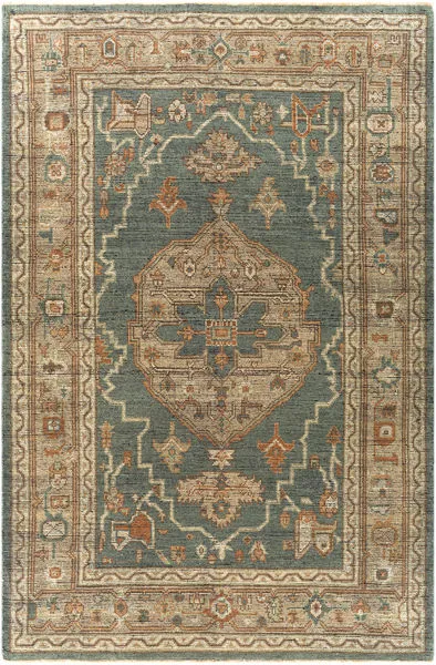 Product Image 1 for Reign Hand-Knotted Dark Green / Beige Rug - 9' x 12' from Surya