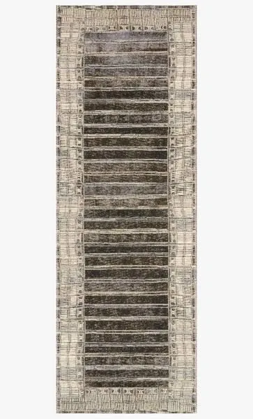 Narrow runner view of Mika rug showing elongated shape and consistent charcoal and ivory pattern details