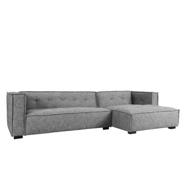 Element Two-Piece Sectional Sofa in neutral grey fabric with tufted back cushions and piped edges