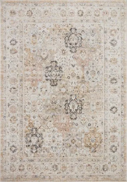 Monroe Beige / Multi traditional rug with large-scale Turkish Oushak-inspired motifs in neutral beige, black, and muted tones