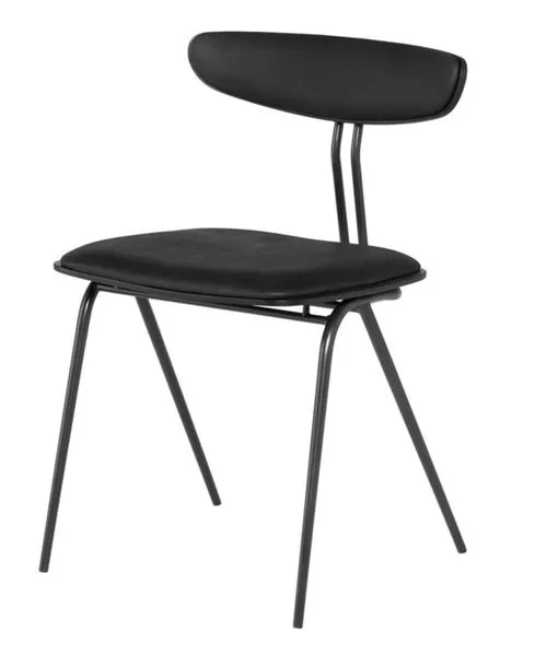 Three-quarter angled view showing the chair’s frame structure and curved backrest connection