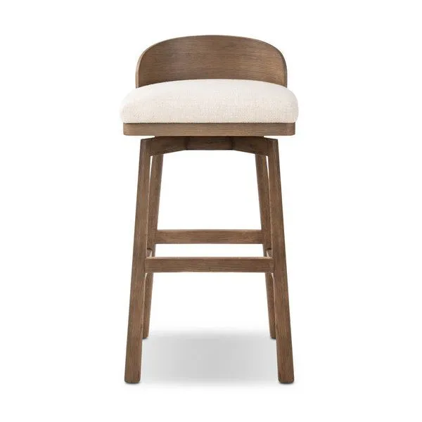 Cloris Thames Cream Swivel Bar and Counter Stool with curved wood back and cushioned cream seat on wooden legs