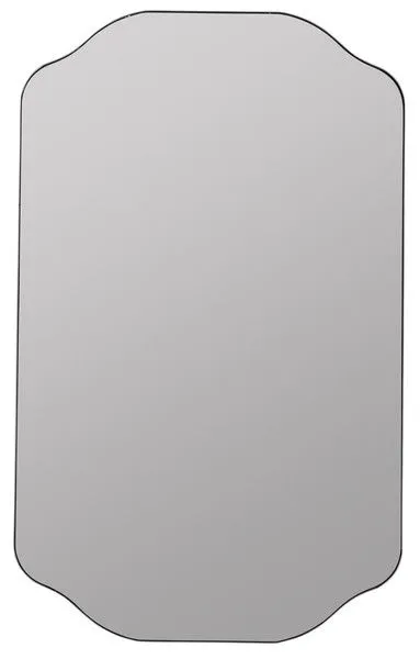 Rectangular wall mirror with polished silver frame and sculpted curved edges in modern style