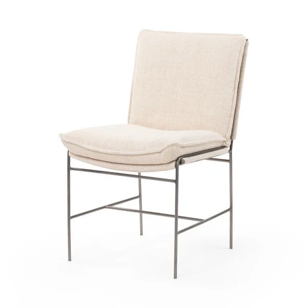 Ventura Irving Taupe Dining Chair with ivory-taupe cushioned fabric seat and backrest on slim iron frame