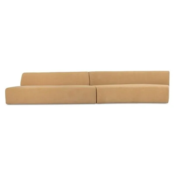 Naomi Wave Modular Sectional in camel fabric with soft textured upholstery, curved two-piece design with low back
