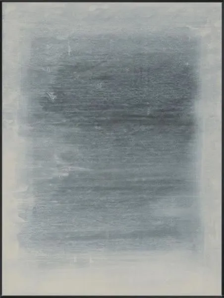 abstract painting with layered shades of blue and grey creating a soft, misty gradient with subtle texture