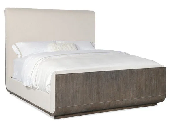 Modern Mood Queen Upholstered Panel Bed with Inverness Natural fabric and Quartered Oak Veneers in Mink finish