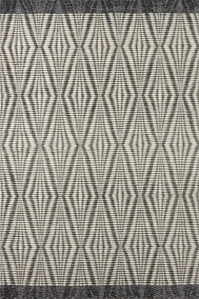 Kenzie Ivory / Charcoal Rug with tonal and contrasting geometric diamond pattern hand-woven in India