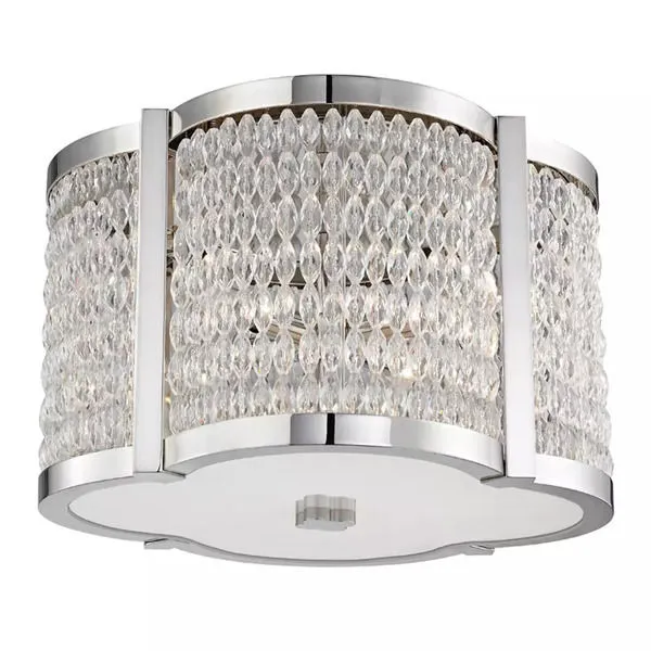 9.5-inch Ballston 4 Light Flush Mount with curved brushed nickel frame and multiple rows of clear crystal beads