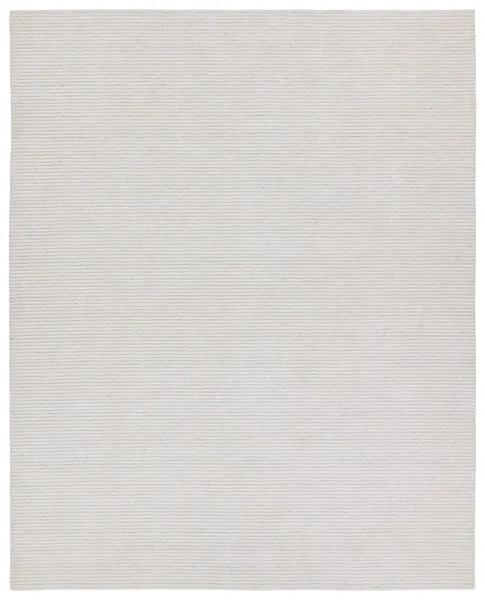 Solid ivory 18x18 inch indoor/outdoor rug with subtle horizontal stripes in cut and looped texture