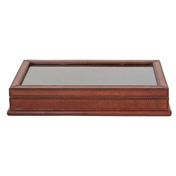 Product Image 1 for Handmade Leather and Wood Decorative Display Box with Glass Lid, Brown from Creative Co-Op