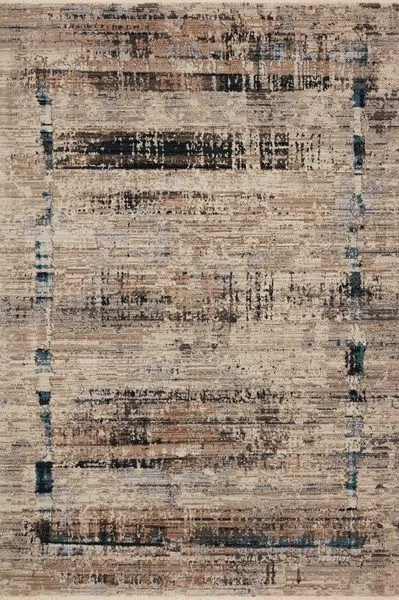 Full rectangular view showing border of loose blue and brown distressed pattern on beige background of Leigh Granite Slate...