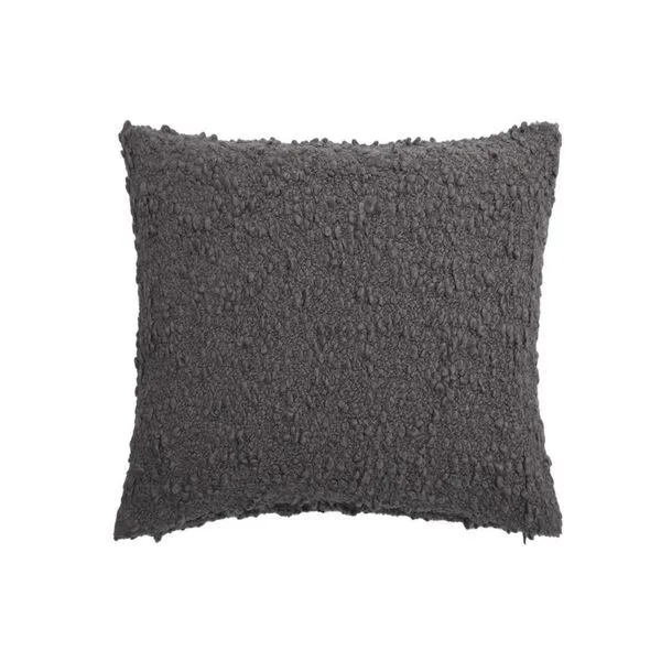 Square Murphy Pillow in dark charcoal with plush bouclé texture featuring curly knots and loops
