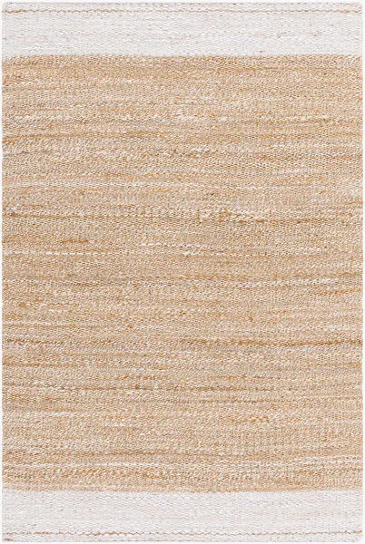 Kamey Sandstone Handmade Rug with sandy brown center and off-white bar borders, woven texture in natural fibers