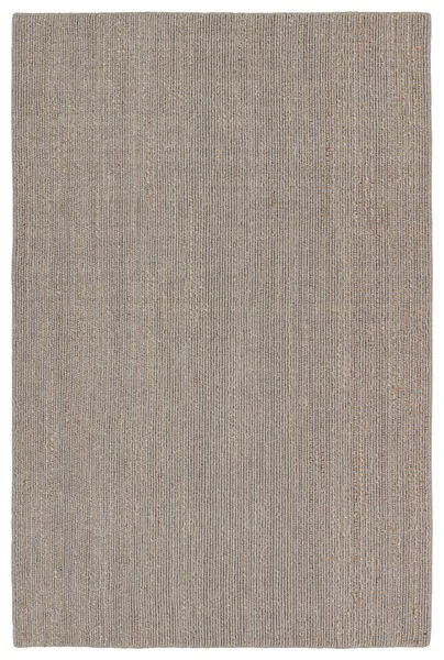 Handmade area rug with slim alternating gray and brown stripes in jute, wool, and cotton fibers, 18 by 18 inches