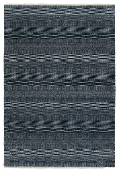 Adler Tribal dark blue and ivory rug with fine-lined grass pattern in horizontal stripes