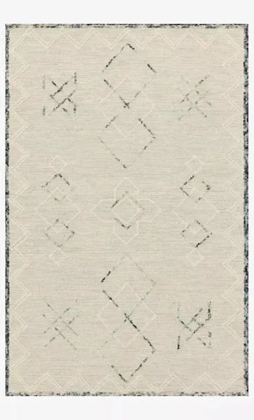 Leela Ocean White Rug with abstract geometric patterns on white wool pile in modern design