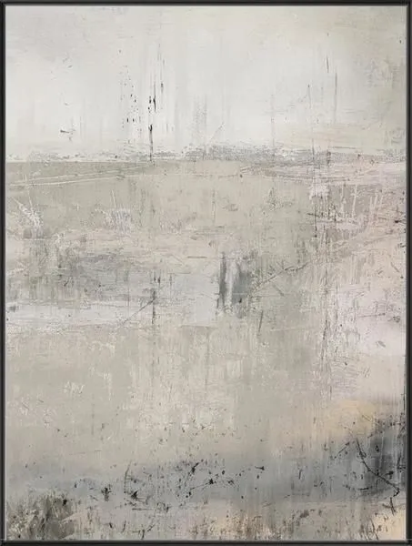 Abstract painting Evening Breeze I by D’Alessandro Léon in neutral tones with textured brush strokes and espresso brown fl...