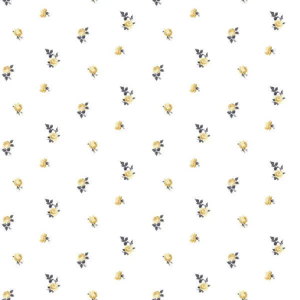 Black and gold miniature roses wallpaper pattern with premium matte finish on white background