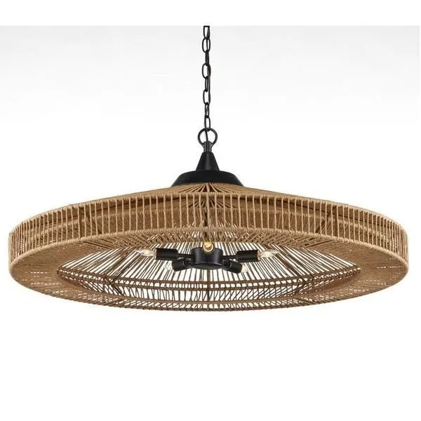 Product Image 1 for Maldives Black and Khaki Wrought Iron and Paper Twine Chandelier from Currey & Company