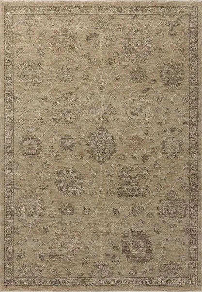 Traditional power-loomed area rug with Turkish motifs in sand and pale sky tones, vintage-style design