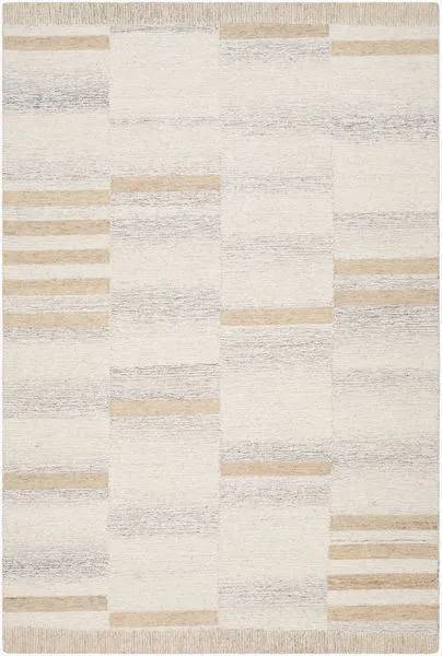 Max Cream/Brown Handmade Rug with irregular striped column design in cream, beige, and light brown tones