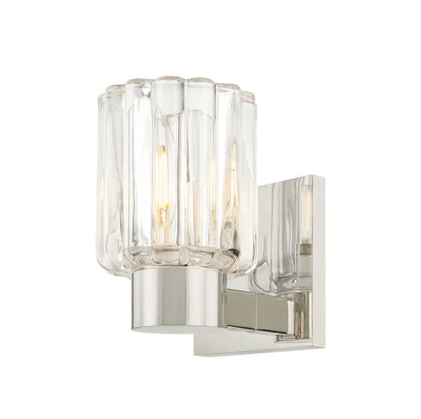 Danae petite bath sconce with scalloped fluted glass shade and polished nickel finish