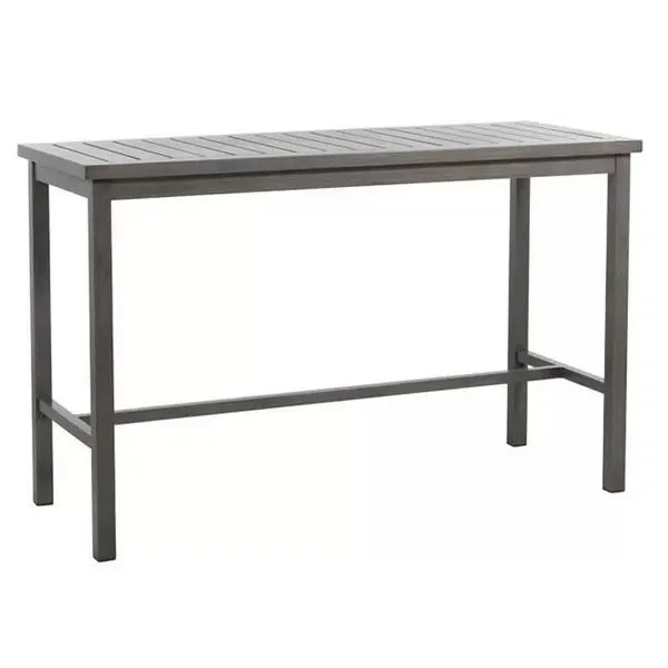 Club Aluminum Bar Table with clean lines, classic dark slatted top and sturdy square legs