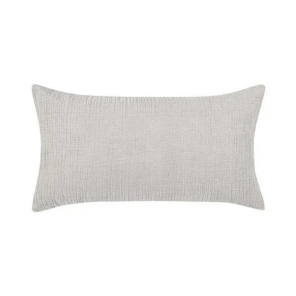 Rectangular gray linen sham with a textured, crinkled fabric and soft, blended cotton-linen layers