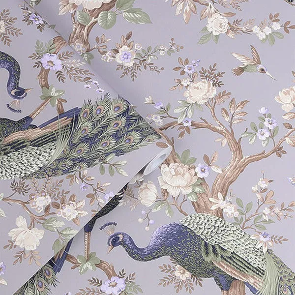 Product Image 1 for Laura Ashley Belvedere Pale Iris Peacocks Botanical Wallpaper from Graham & Brown