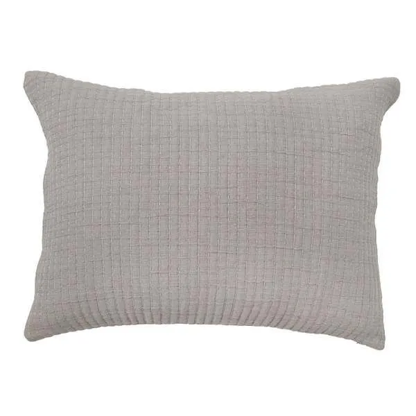 Grey Vancouver King Sham with textured cotton fabric and quilted grid pattern